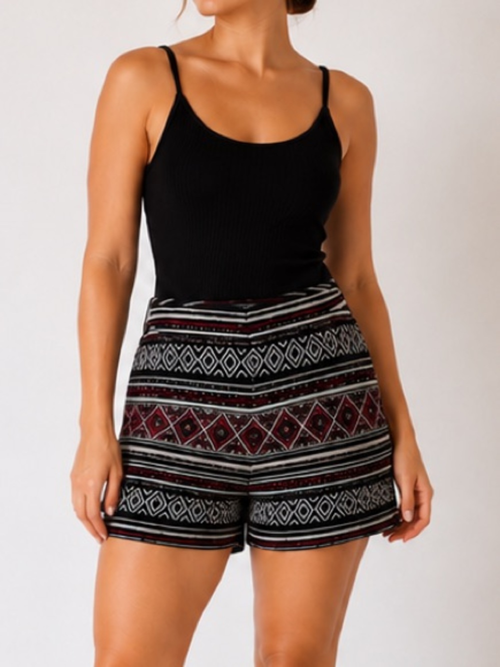 Divided Tribal Print Bermuda Shorts - Black & Burgundy